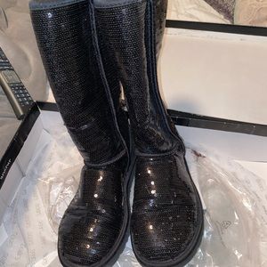 Black tall sparkly uggs